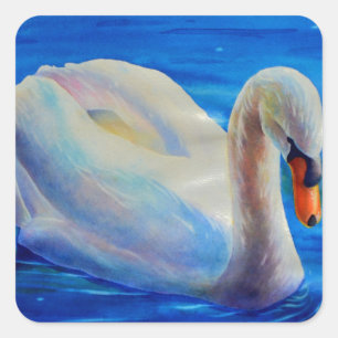 Sticker Carré Peinture d'aquarelle de cygne blanc, sauvagine, oi