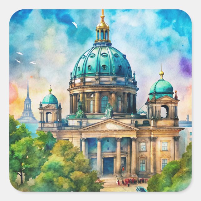 Sticker Carré Peinture d'aquarelle Dôme de Berlin (Devant)