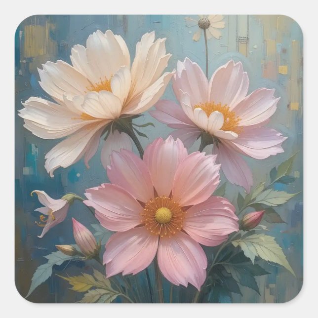Sticker Carré Peinture d'art floral décoratif (Devant)