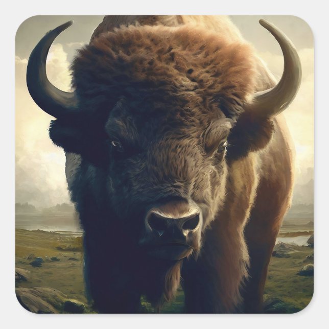 Sticker Carré Peinture de bison (Devant)