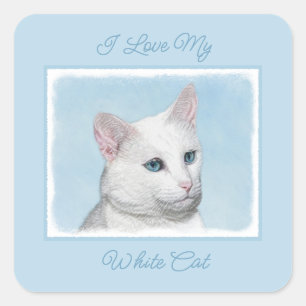 Sticker Carré Peinture de chat blanc - Carré d'art de chat origi