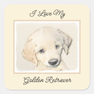 Sticker Carré Peinture de chiot d'or Retriever - Art de chien or