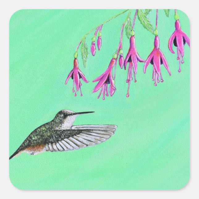 Sticker Carré Peinture de colibri et Fuchsia (Devant)