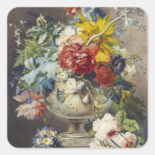 Sticker Carré Peinture de jardin botanique floral élégant vintag