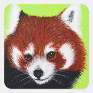 Sticker Carré Peinture de panda rouge