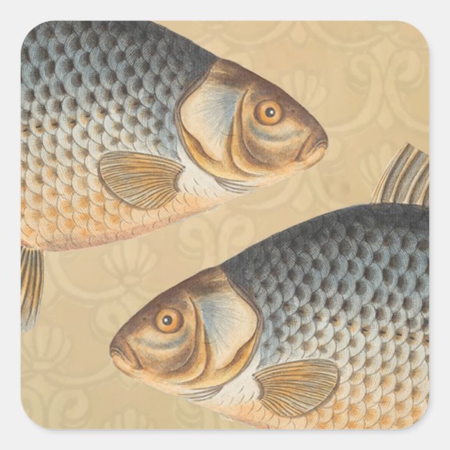 Sticker Carré Peinture de pêche de carpe dessin d'eau douce  (Devant)