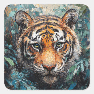 Sticker Carré Peinture de portrait de tigre dans la jungle