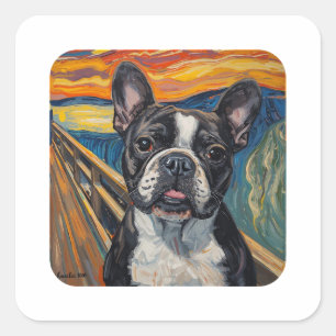 Sticker Carré Peinture de pug inspirée de l'angoisse expressionn