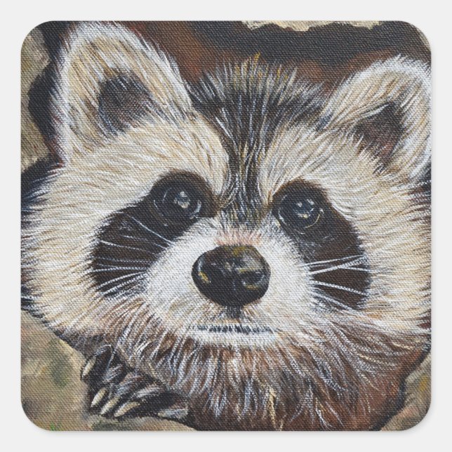 Sticker Carré Peinture de raton laveur (Devant)