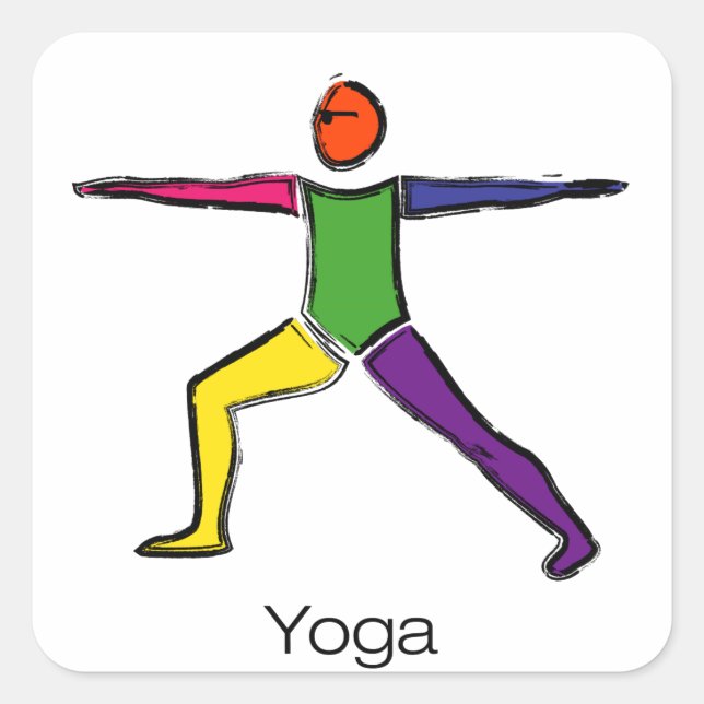 Sticker Carré Peinture de Warrior 2 pose de yoga avec texte de y (Devant)