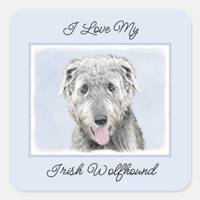 Sticker Carré Peinture de Wolfhound irlandais - Joli art origina (Devant)
