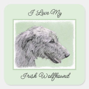 Sticker Carré Peinture de Wolfhound irlandais - Joli art origina