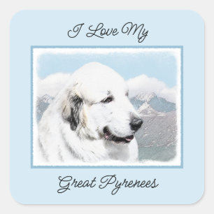 Sticker Carré Peinture des Pyrénées - Art original du chien