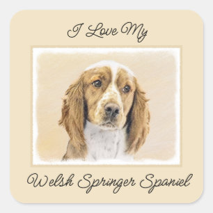 Sticker Carré Peinture d'espagnol Welsh Springer - Art original