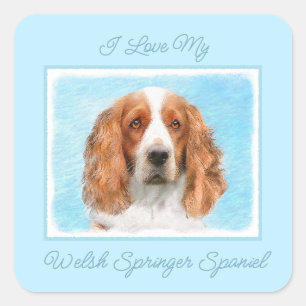 Sticker Carré Peinture d'espagnol Welsh Springer - Art original 