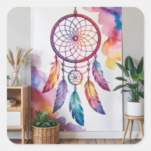 Sticker Carré Peinture Dreamcatcher Sur Mur