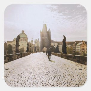 Sticker Carré Peinture du pont Charles à Prague au lever du sole