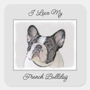 Sticker Carré Peinture française de Bulldog (Pied de broche) - A