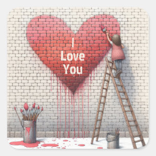 Sticker Carré Peinture I Love You Heart Mural
