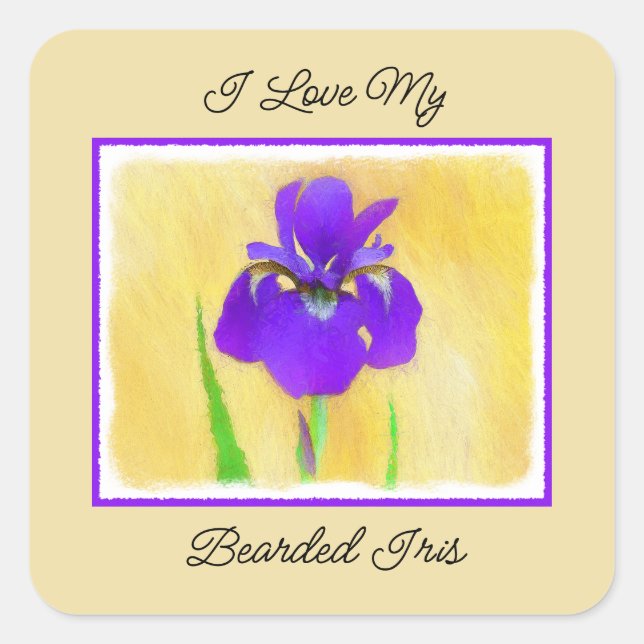 Sticker Carré Peinture Iris Violet - Art Fleur Originale (Devant)