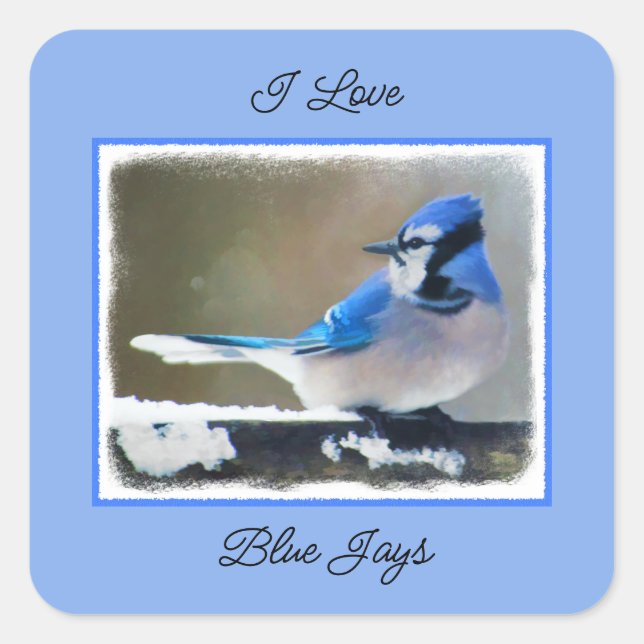 Sticker Carré Peinture Jay Bleu - Art Oiseau Original (Devant)