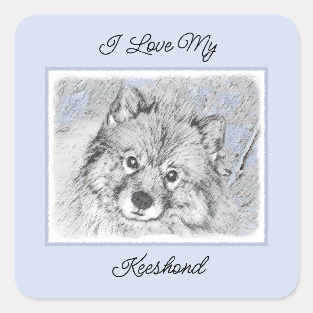 Sticker Carré Peinture Keeshond Beth - Joli art original chien (Devant)