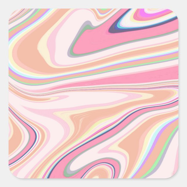 Sticker Carré Peinture Liquide Retro Pink Swirl Design esthétiqu (Devant)