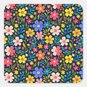 Sticker Carré Peinture numérique florale motif fleurs