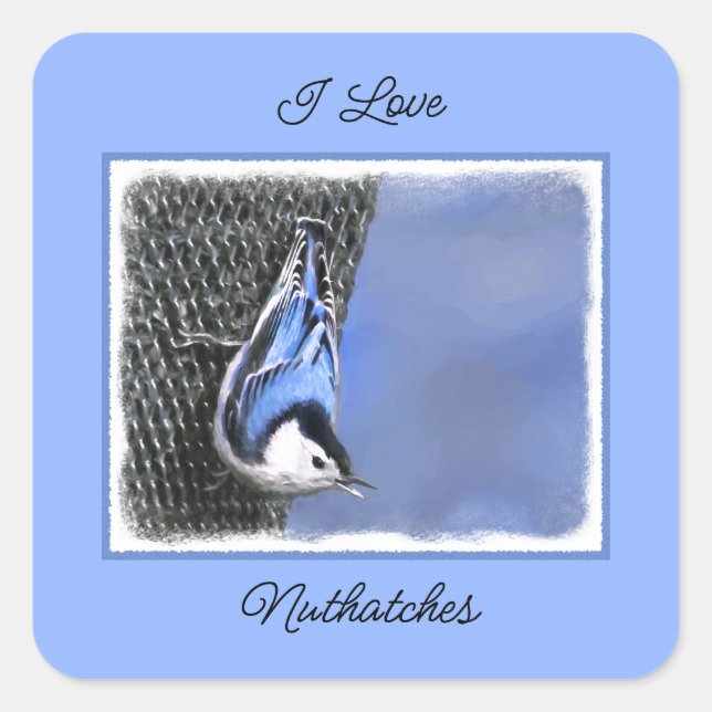 Sticker Carré Peinture Nuthatch à poitrine blanche Art original (Devant)