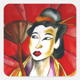 Sticker Carré peinture originale d'art Geisha