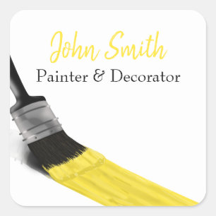 Sticker Carré Peinture Peintre Service Société Pinceau Jaune