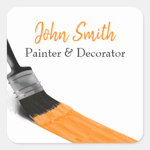 Sticker Carré Peinture Peintre Service Société Pinceau Orange