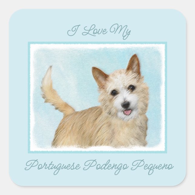 Sticker Carré Peinture Podengo Pequeno portugaise - Art original (Devant)