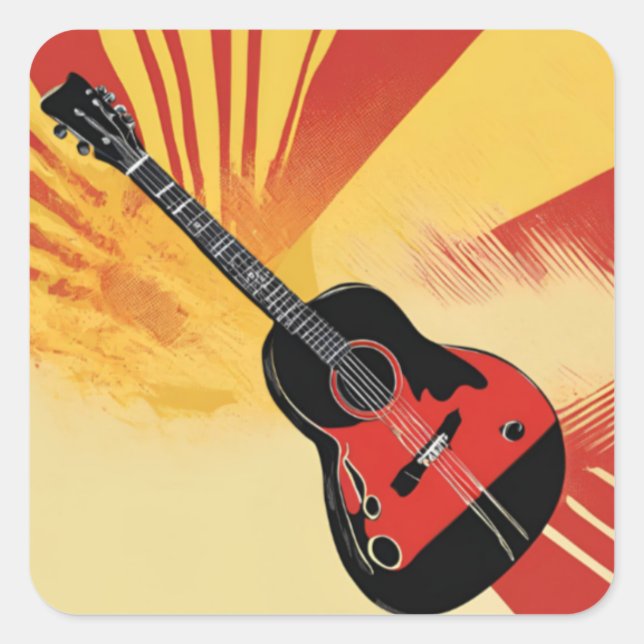 Sticker Carré Peinture Pop Art Guitare Illustration Vintage Retr (Devant)
