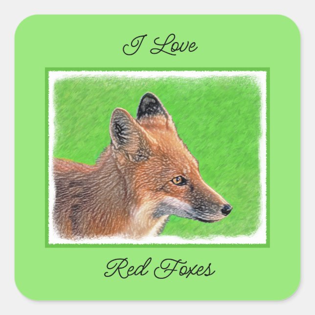 Sticker Carré Peinture Red Fox - Art original de la faune (Devant)