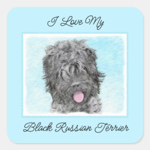 Sticker Carré Peinture russe Terrier noir - Chien original migno