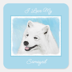 Sticker Carré Peinture Samoyed - Cute Original Chien Art Carré S