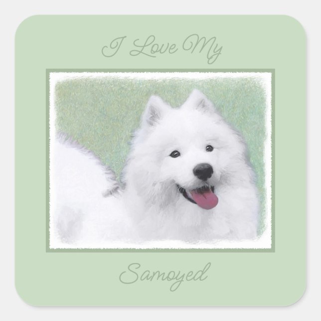 Sticker Carré Peinture Samoyed - Cute Original Chien Art Carré S (Devant)