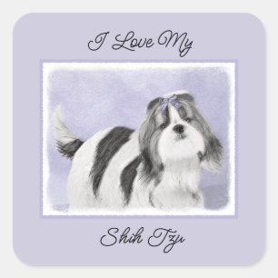 Sticker Carré Peinture Shih Tzu - Cute Original Chien Art Carré 