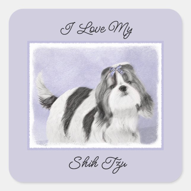 Sticker Carré Peinture Shih Tzu - Cute Original Chien Art Carré  (Devant)