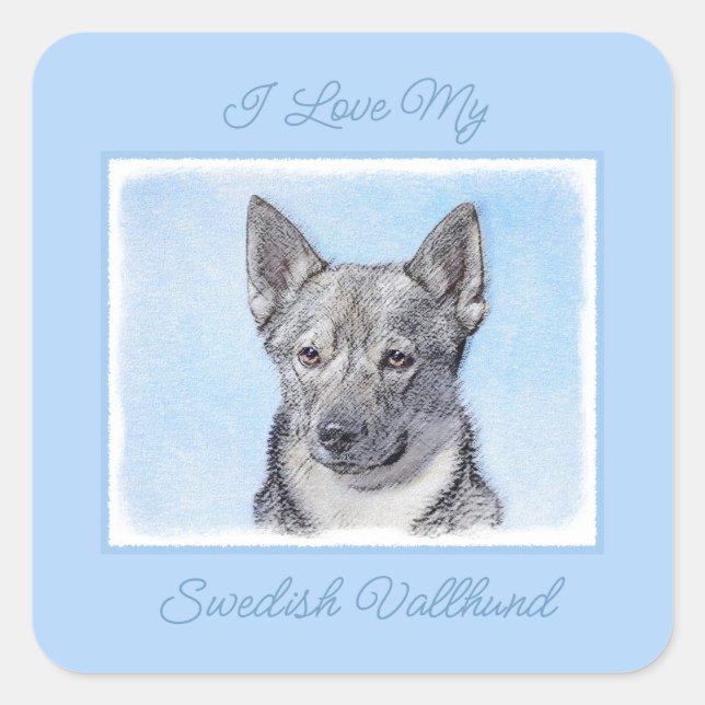 Sticker Carré Peinture Suédoise Vallhund - Cute Original Chien A (Devant)