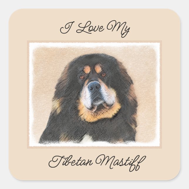 Sticker Carré Peinture Tibétaine Mastiff - Cute Original Chien A (Devant)