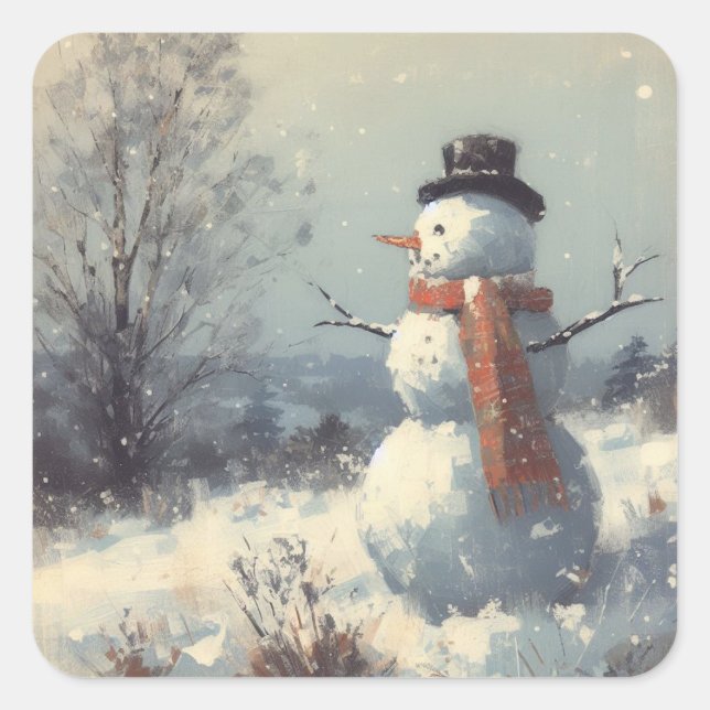 Sticker Carré Peinture Vintage Snowman (Devant)