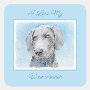 Sticker Carré Peinture Weimaraner - Joli Carré d'art original ch