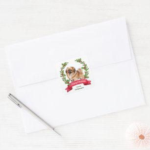 Sticker Carré Pekingese Chien Holly Banner Noël