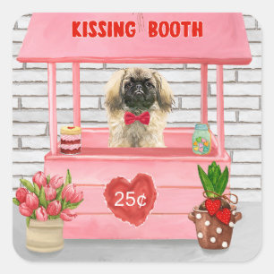 Sticker Carré pekingese Chien Valentine's Day Kissing Booth