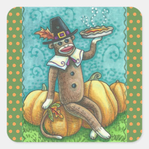 Sticker Carré PÈLERINERIE DE SOCK MONKEY THANKSGIVING SHEET Squ