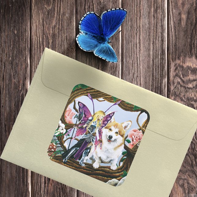 Sticker Carré Pembroke Welsh Corgi Fairy Imaginaire (Créateur téléchargé)