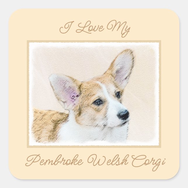 Sticker Carré Pembroke Welsh Corgi Painting - Original Dog Art S (Devant)