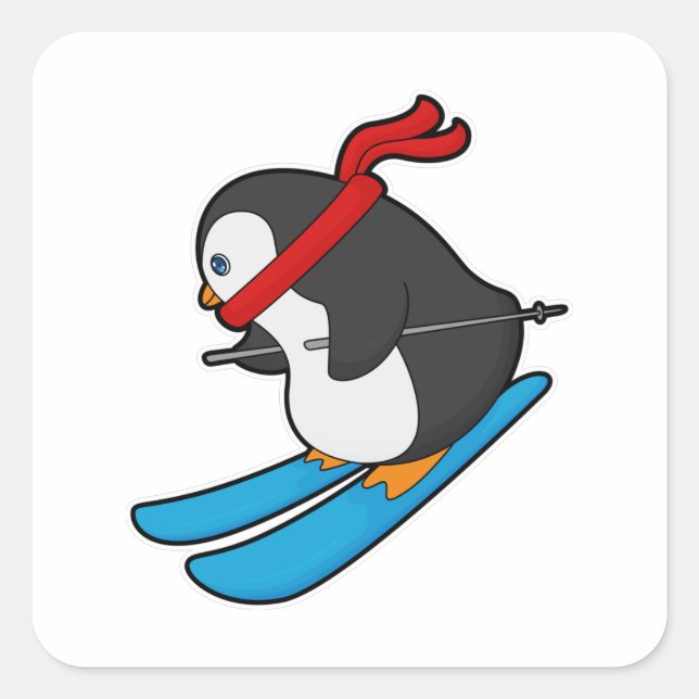 Sticker Carré Penguin as Skier with Ski (Devant)